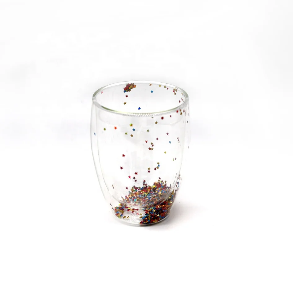 Glitter Double Wall Glass Mug Confetti Double Wall Cup- TongyiGift