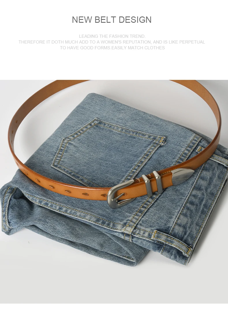 The first layer of cowhide leather ladies belt Joker silver buckle retro belt with jeans casual pants with women's slim.