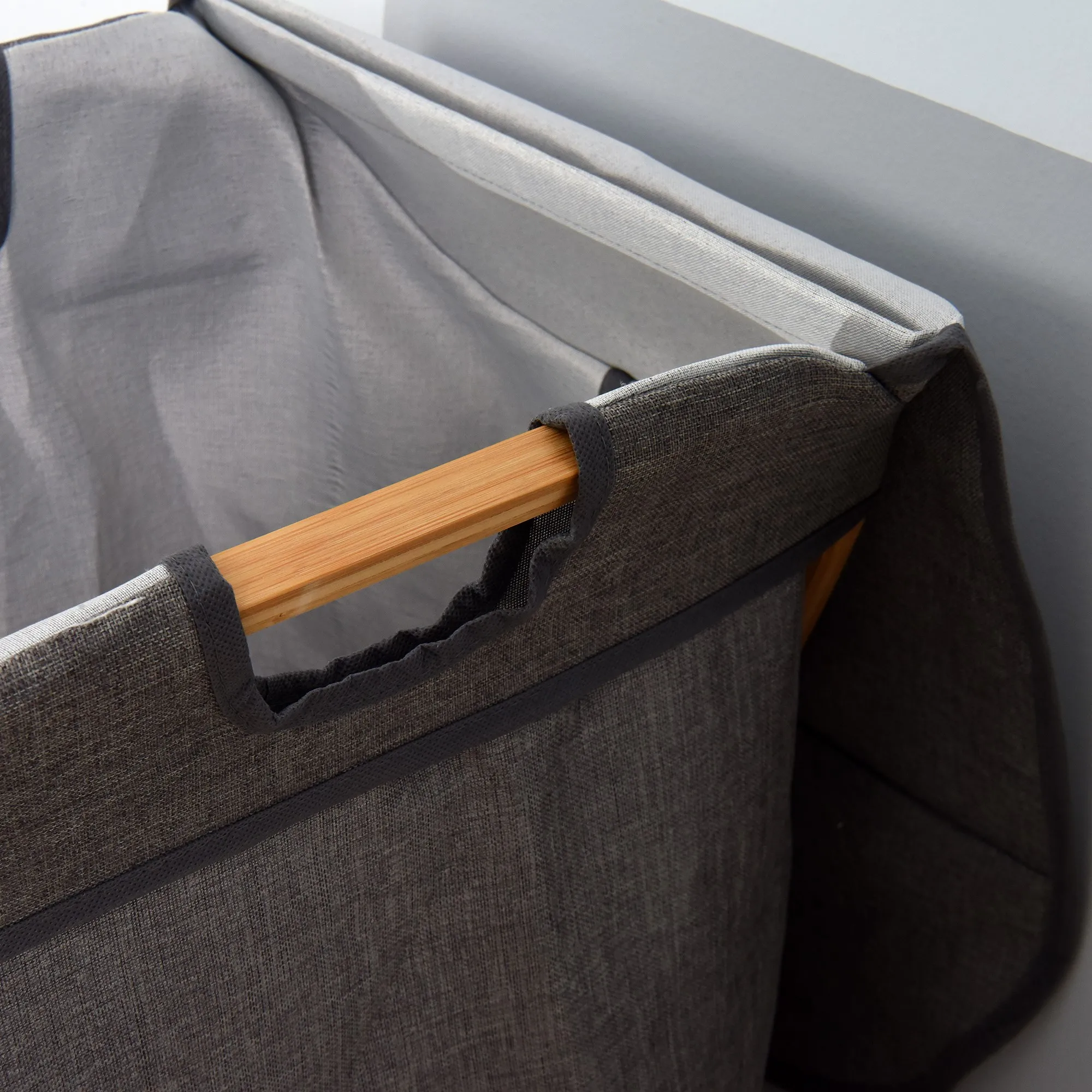 Bamboo Frame Laundry Basket Collapsible Hamper With Lid Cloth Storage