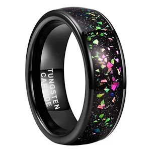 Coolstyle Jewelry 8mm Black Tungsten Carbide Ring for Men Women Colorful Fragments Inlay Domed Style Polished Shiny Comfort Fit