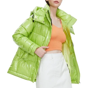 High Quality Winter Shiny  Full Sleeve  Plus Size Casual Women Puffer Coat With Hood