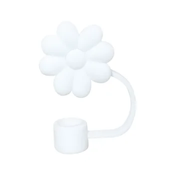 Pop Cute White Silicone Flowers Straw Toppers 10mm 0.4inStraw Cover Reusable Tumbler Party Accessories Tips Cap Straw Cover Cap