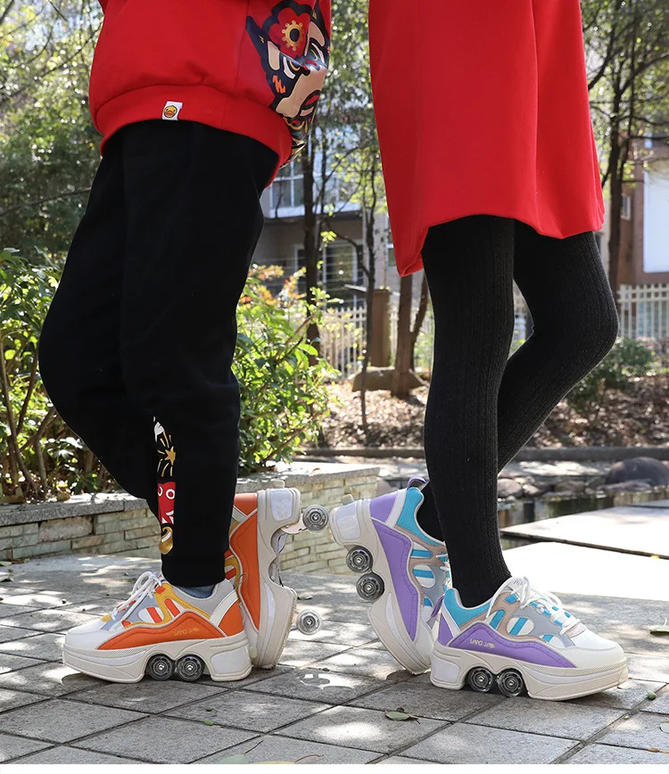 Adjustable Kick Out Wheeled Shoes Zapatos Con Ruedas Kick Roller Skate Shoes With Retractable Wheels Rollers Adult