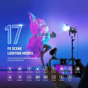 NEEWER CB300C 300W RGB LED Video Light APP/2.4G Control,Full Color COB Continuous Output Lighting Dimmable for Studio Filming product image