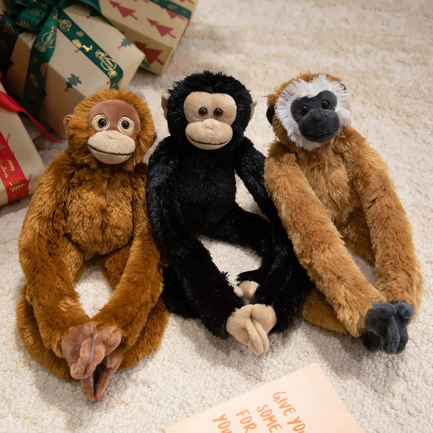 Lenwen Plush Gorilla Family Set - 5 Piece Mommy & Baby Stuffed Animals (14 Inch Large With 4 Small)