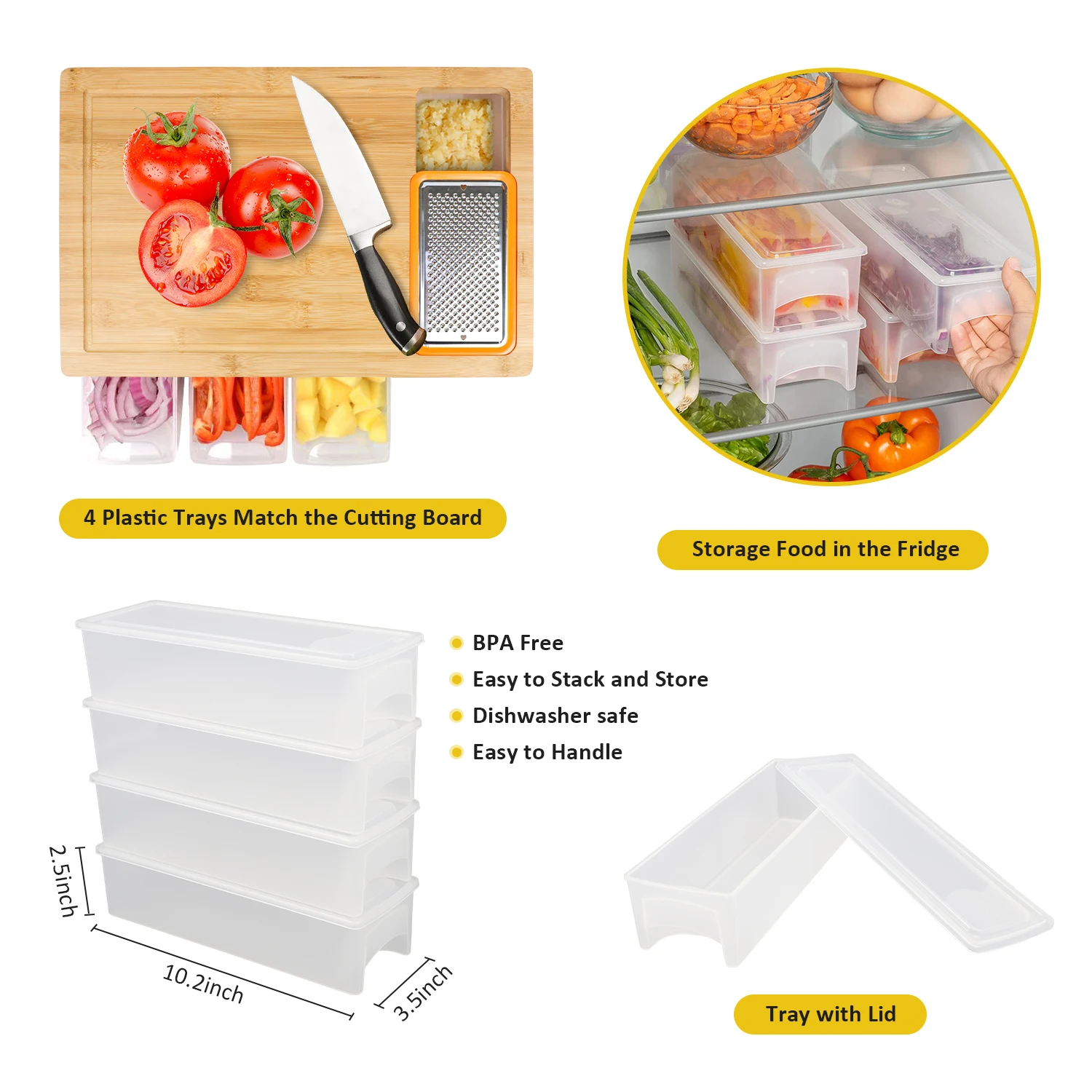 GL Extra Large Bamboo Cutting Board Chopping Block with Juice Groove and Containers for Food Preparation