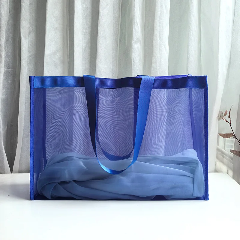 Custom Logo Fashion Screen Printed Large Mesh Tote Bag for Shopping Reusable Nylon Bag Wholesale Promotional Gifts preview 2