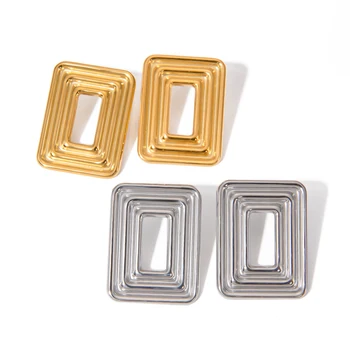 J&D Minimalist Stainless Steel Jewelry Earring Gold Plated Waterproof Rectangular Hollow Swirl Earrings