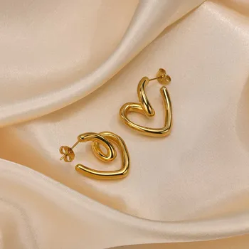 RFJEWEL 2024 New Hot Classic Fold Heart Rope Hoops Stainless steel Gold Plated Earrings
