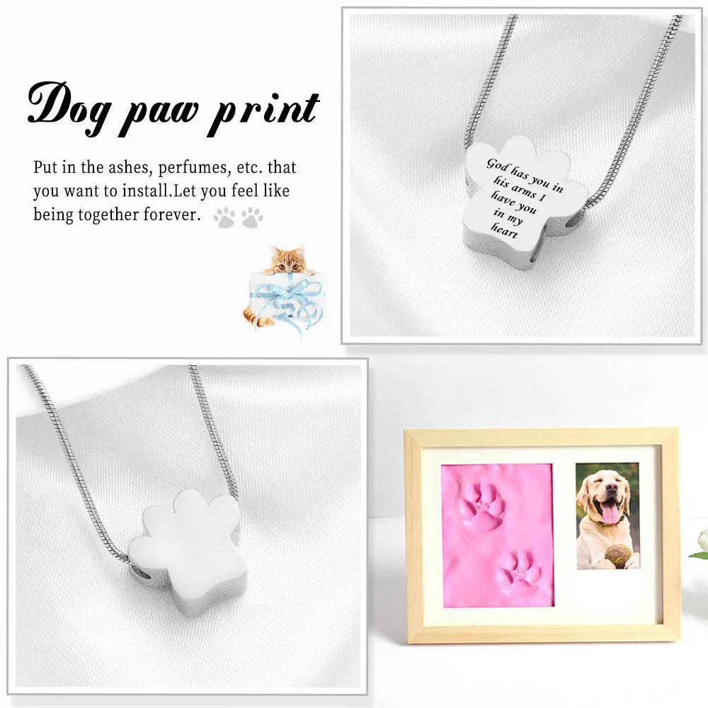 Cremation jewelry cat paw stainless steel urn necklace to commemorate pets / relatives seven styles of optional aluminum urns