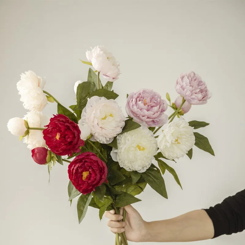 Wholesale High Quality 3 Heads Artificial Silk Peony Flowers For