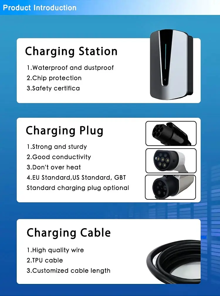 Type 2 16A 32A 7KW 11KW 22KW EV Charger Screen Display Adjustable Current Wallbox EV Charger for car manufacture