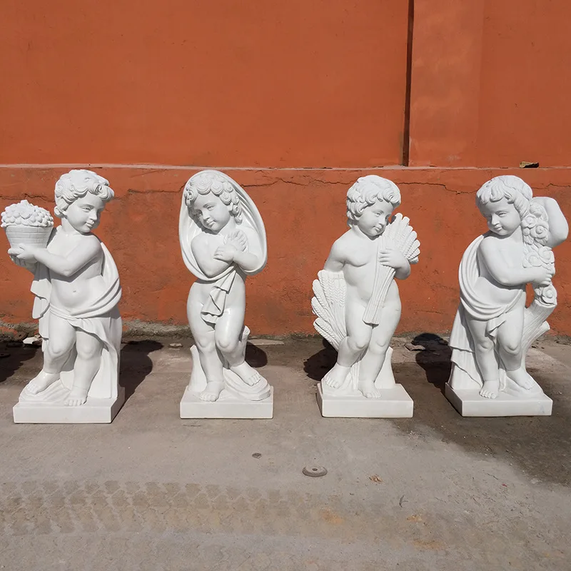 product little angel european statue life size pedestal white stone carving sculpture marble-1