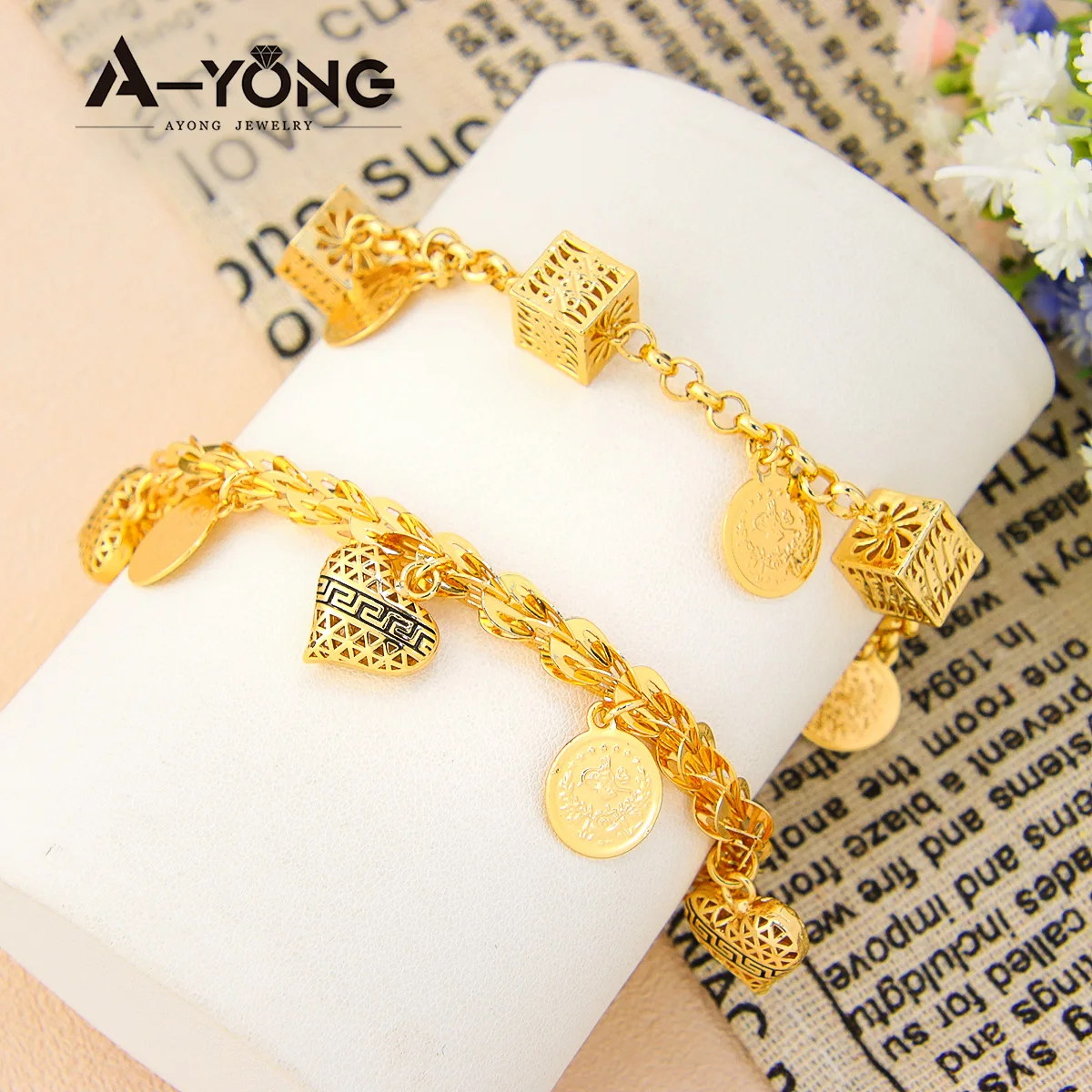 New Personality Trend Coin Bangle Bracelet Brass Heart Infinite Charm 18k  Gold Plated Bracelets