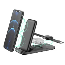 Fast 15W Magnetic Quick Charging Qi-Certified Wireless Charger Stand Multifunction 3-in-1 ABS Material Station for iPhone