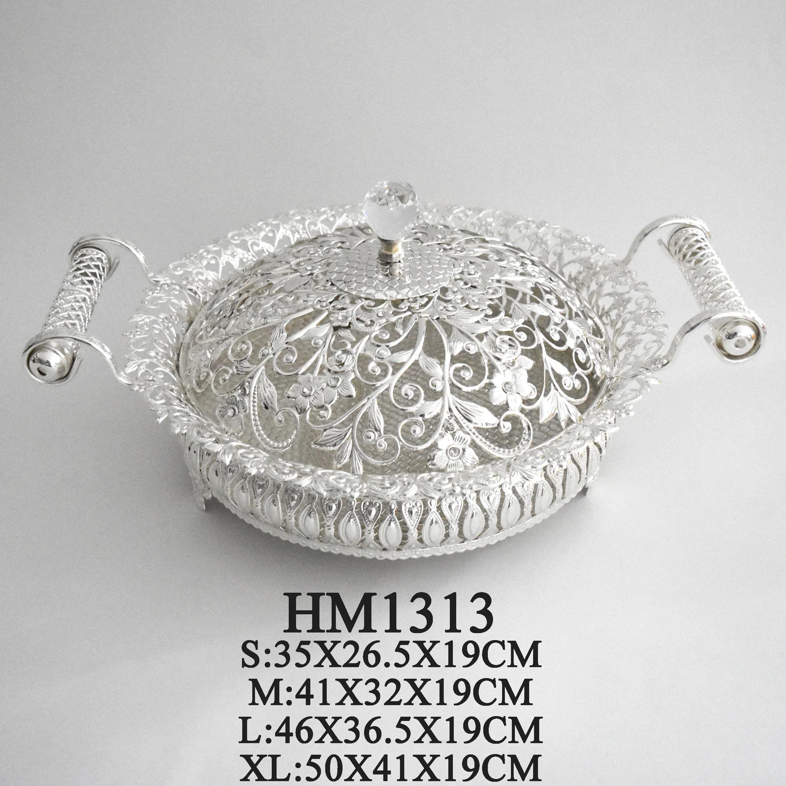 Декор для домашней вечеринки, золотой, серебряный, металлический плоский лоток для сухофруктов с ручкой