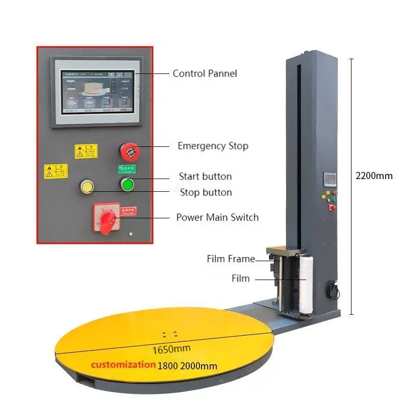 Automatic Film Packing Ring Wrappers Pallet Turning Table Stretch Starch Wrapping Packing Machine