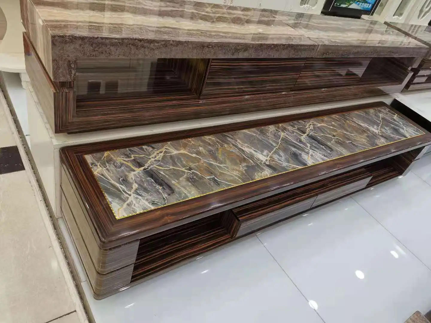 Source Hot Sale Modern Brown wooden coffee table marble center ...