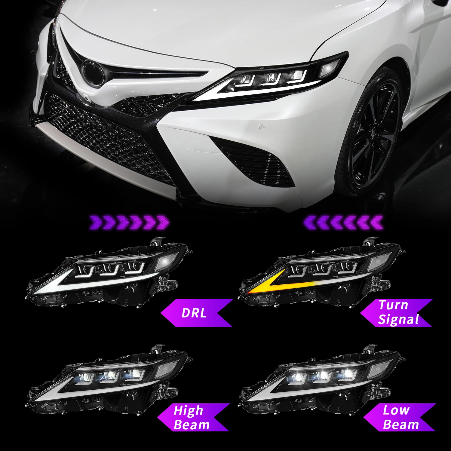トヨタ カムリ　3眼LEDヘッドライト　ARCHAIC Archaic Full LED Camry 3 Projectors DRL for Toyota 2018-2023