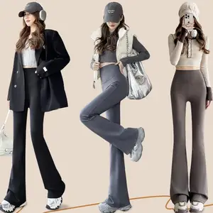 2026 Winter Black Fashion Yoga Elastic Fleeced Flared Pants Women's Tights Pants