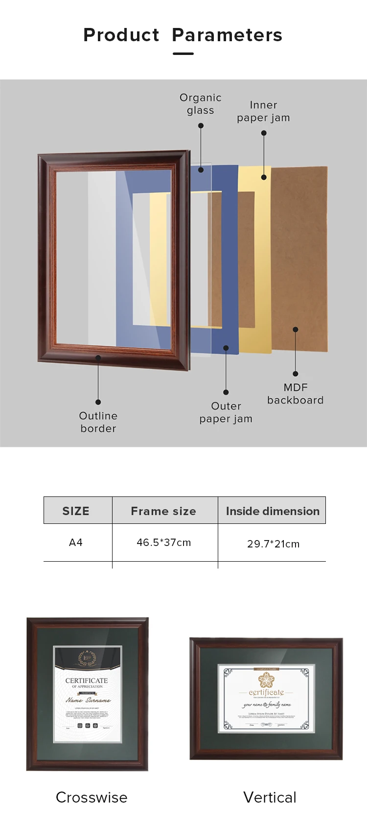 Wholesale A3/a4 Photo Frame 6/7/8/10 Inch Ps Foam Certificate Folder