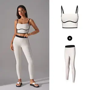 Professional Training Yoga Suit Set Sports Naked Hip Lifting Running Fitness Pants Contrast Pattern Seamless Design Waist Front