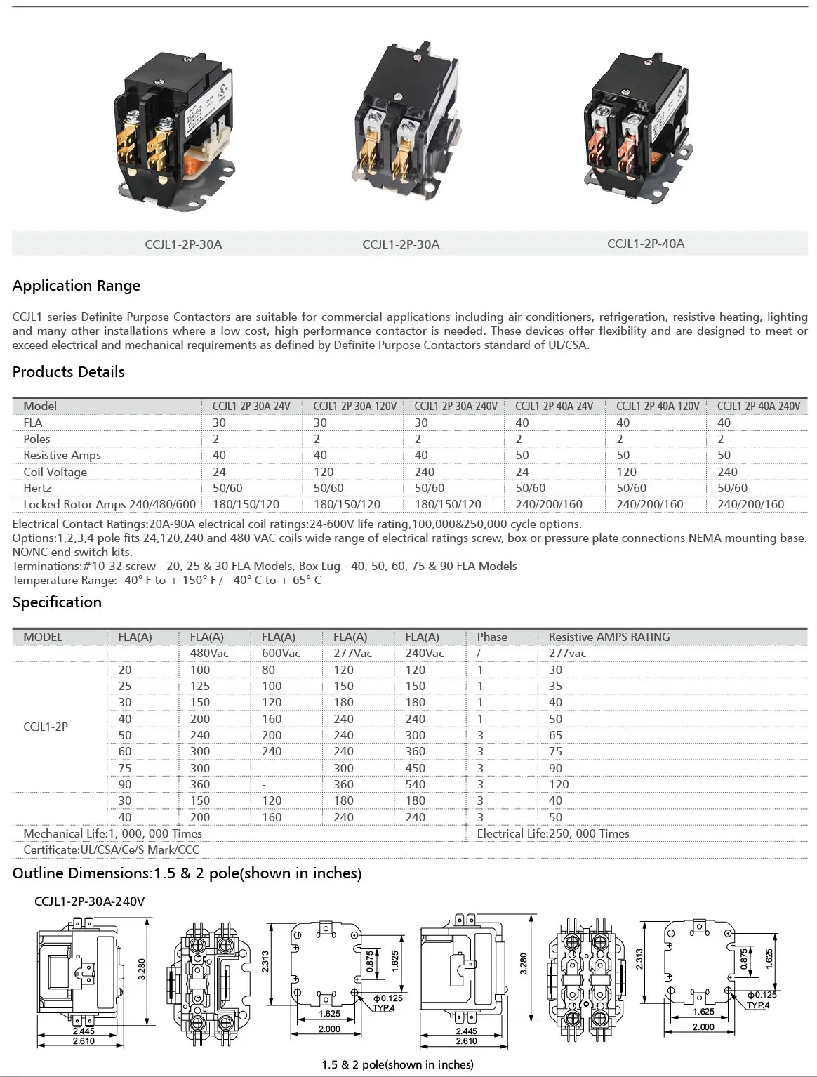 2 Pole 30 Amp 24V 120V 208V 240V 277V Air Conditioner Heat pump Refrigeration Condenser Compressor Furnas HVAC Motor Contactor