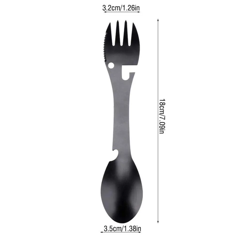 1pc Stainless Steel 5 In 1 Spoon, Fork, Serrated Knife, Bottle