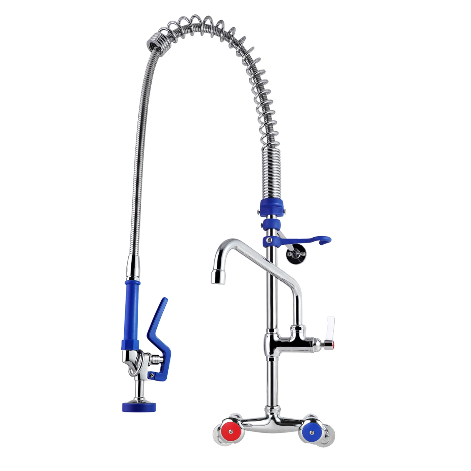 Dual-Handle Spring Action Brass Valve Core Easy Install Wall Mounted Commercial Kitchen Faucet Adjustable Pre-Rinse Sink Unit details