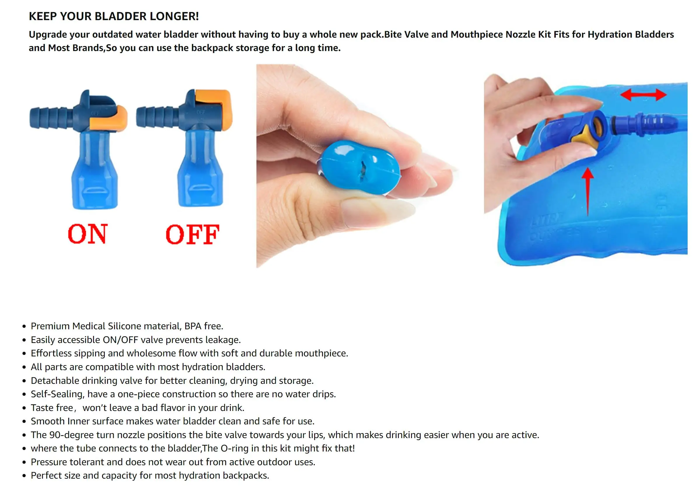 Hydration Pack Bite Valve Replacement Tube Nozzle With Dustproof Cap For Hydration Backpack Outdoor Camping Hiking Water Bladder