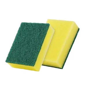 Wholesale PU Material Dishwasher Pads Yellow Green Kitchen Dish Washing PU Sponge with Scouring Pad for Household Cleaning