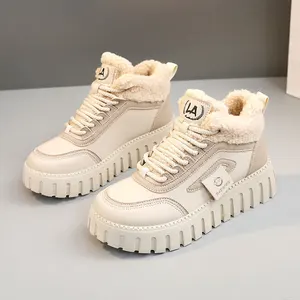 ZY12265 Winter Casual Light Weight Shoes Trendy Thick Sole Plush Shoes with Lace-Up Closure