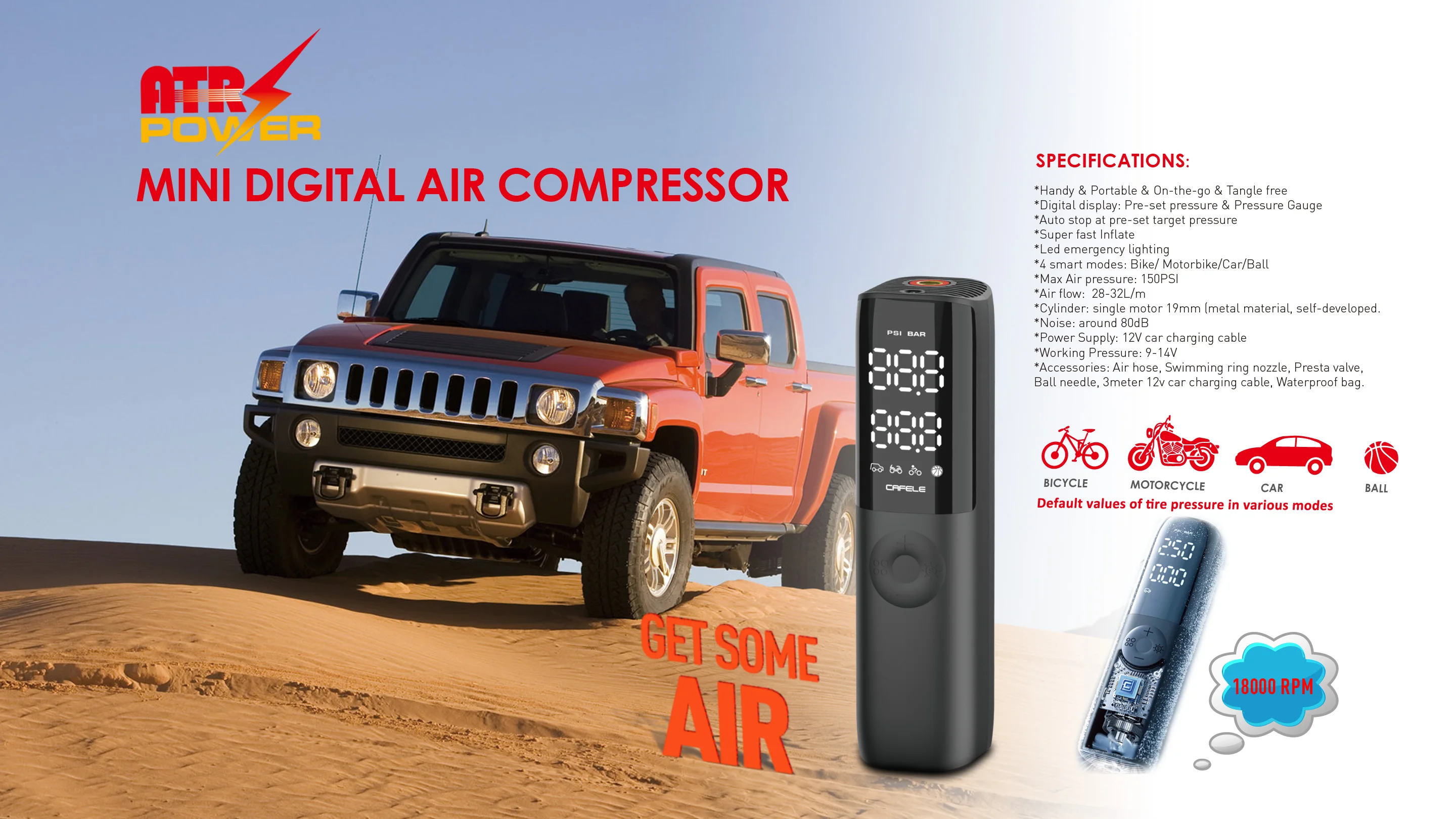 Умный Многофункциональный насос для шин для мотоциклов/велосипедов/скутеров/автомобилей/насосов