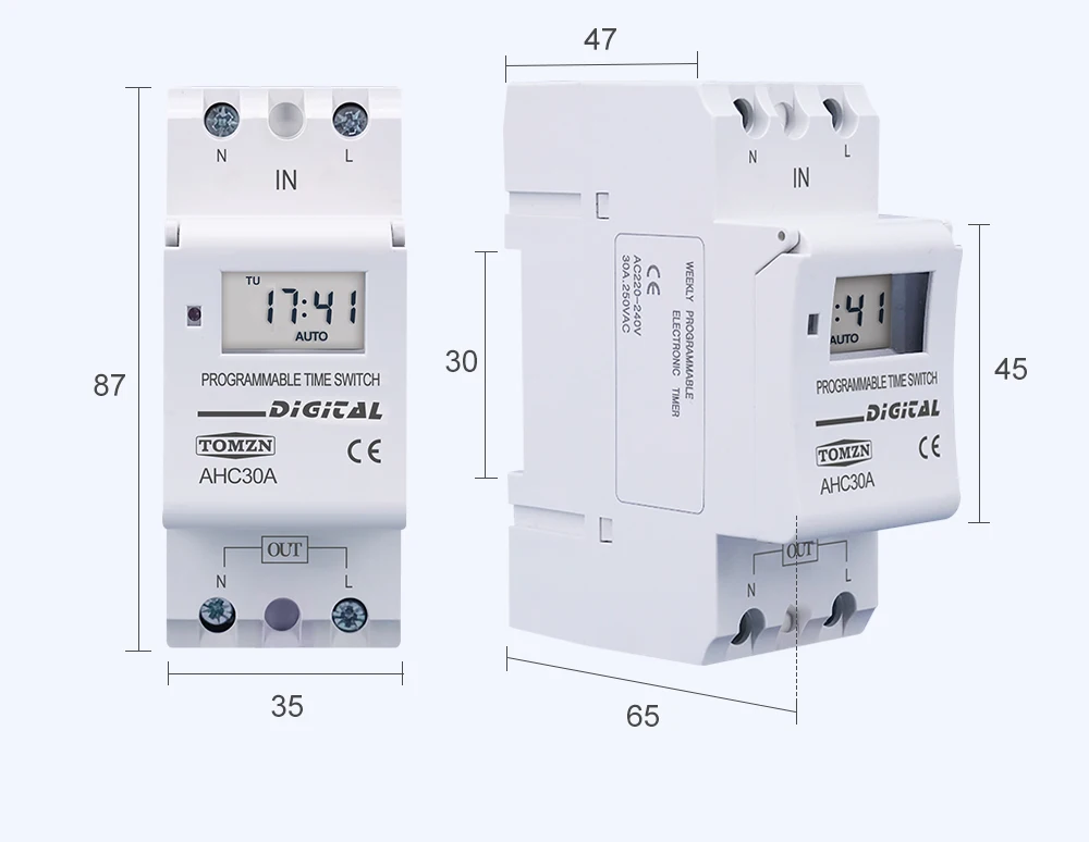 TOMZN Din Rail Single Phase Weekly 7 Days Programmable Digital TIME ...