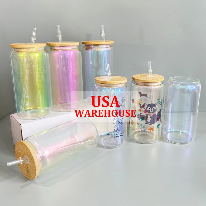 16oz Sublimation Glass Can - Iridescent