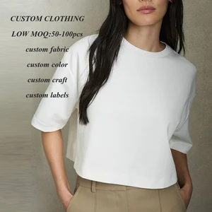 Oem Manufacturer Hevayweight 100% Cotton t Shirts Custom Boxy Fit Short Sleeve Women Plain Oversized Crew Neck Crop t Shirt