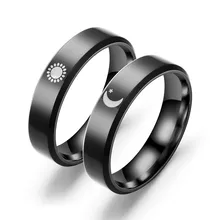 Europe and the United States New 6mm Moon Sun Ring Sun Moon Star Couples Ring Titanium Steel Men and Women Promise