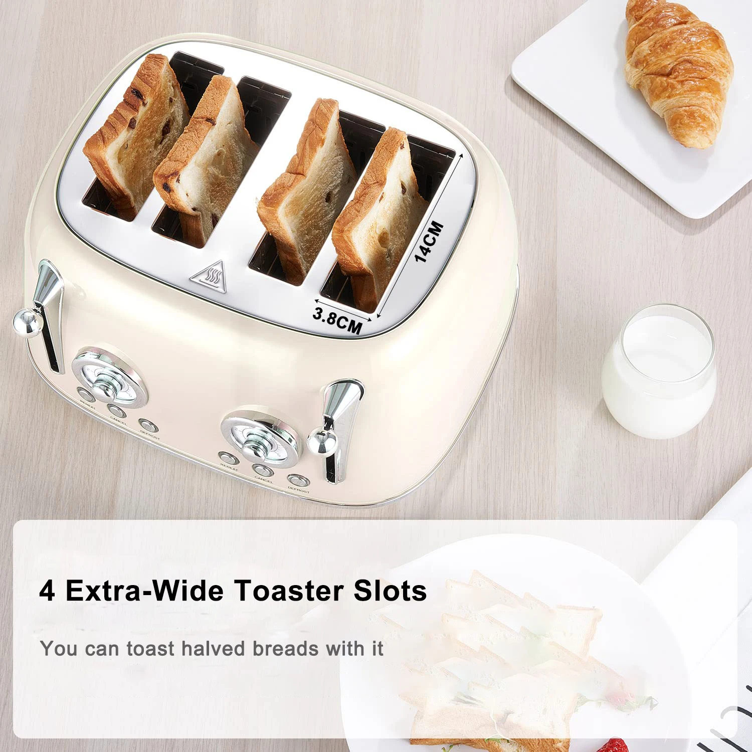 2023 Hot Sale Electric Bread Toaster Automatic Stainless Steel Electric Toaster 4 Slice Retro Toaster