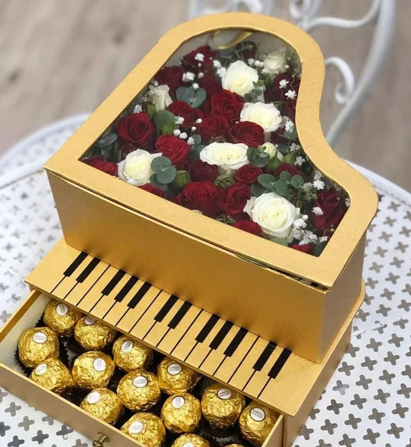 Wholesale special piano design paper luxury flower gift packaging box