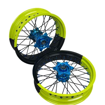 High Quality 17 Inch Supermoto Wheels with Fluorescent Yellow and Black Color Rims for FS FC TE TC