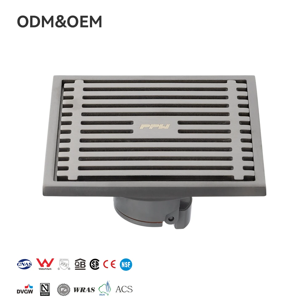 PPW Stainless Steel Square Floor Drainer Strainer Anti-Corrosion Odor Resistant Modern Design Polished Surface 4 Inch Bathrooms