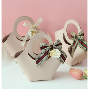 Wholesale Small Leather Candy Box Wedding Candy Handbag Bridesmaid Gift Box for Party