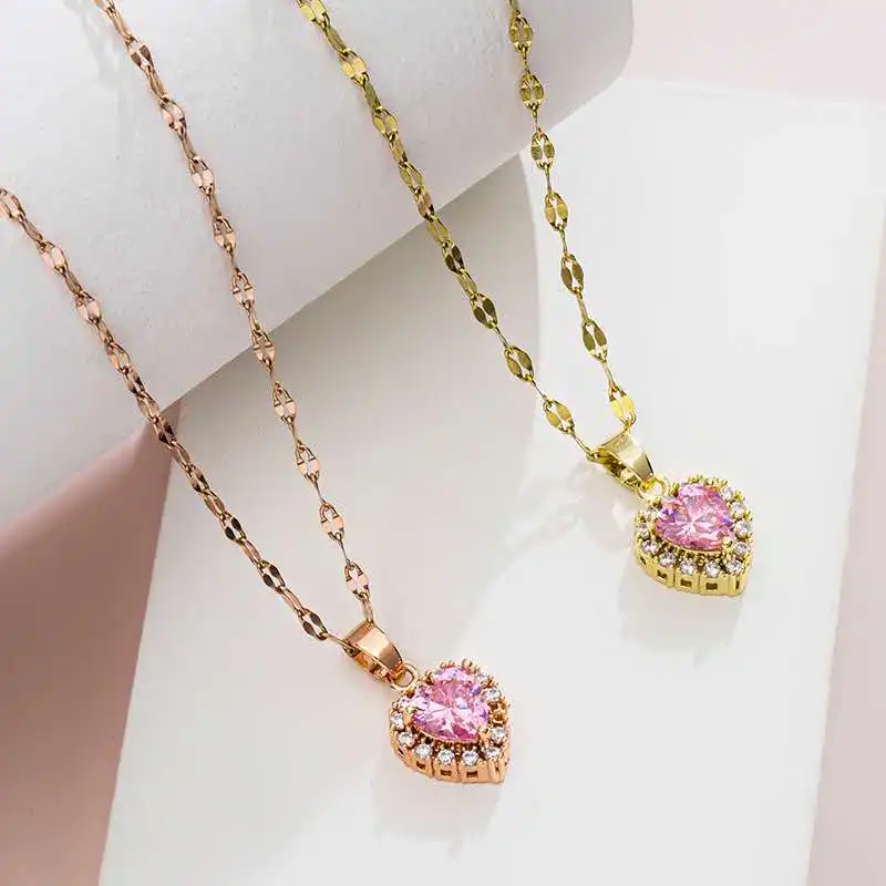 New Love Pink Diamond Necklace Female Light Luxury Diamond Inlaid One Arrow  Through The Heart Clavicle Chain Tanabata Gift - AliExpress