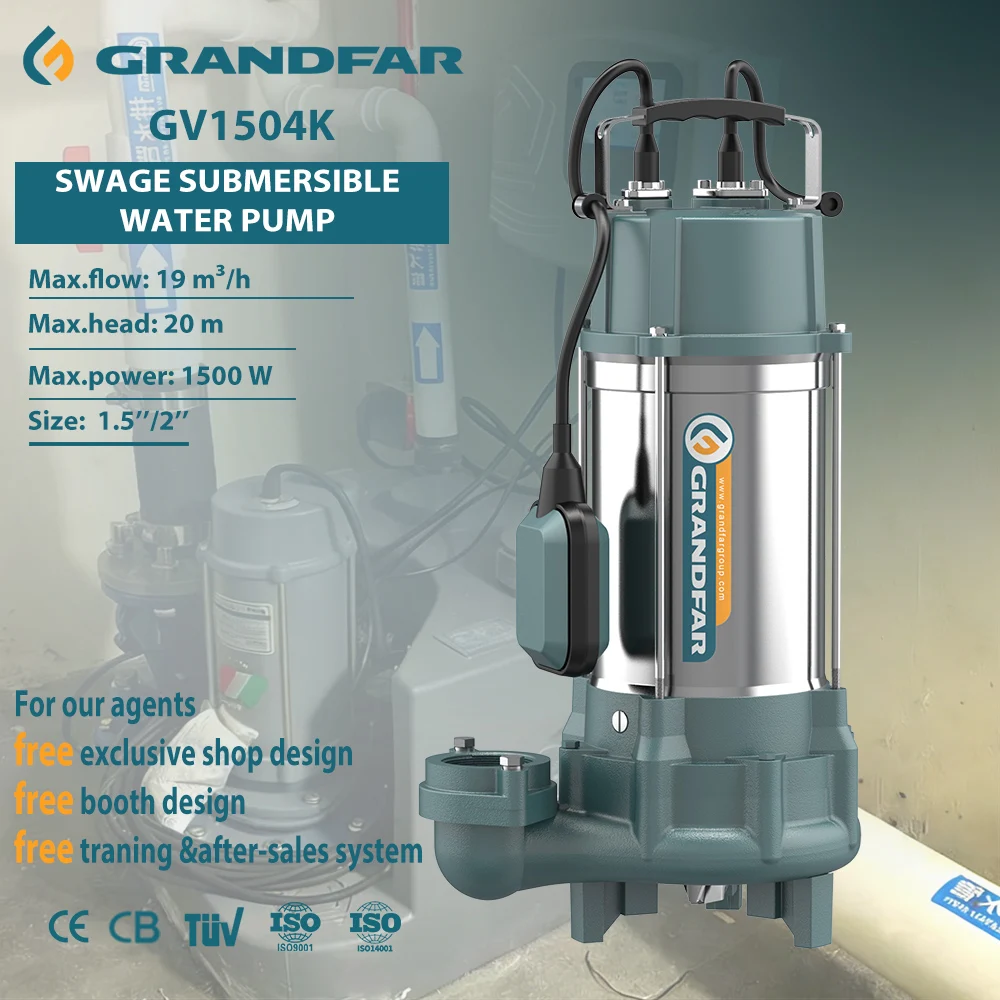 Grandfar GV1504K 2.5HP 1.8kW nehrđajući čelik Električna pumpa za otpadnu vodu 25M Visoki pritisak 300L/min Komercijalna potopna pumpa