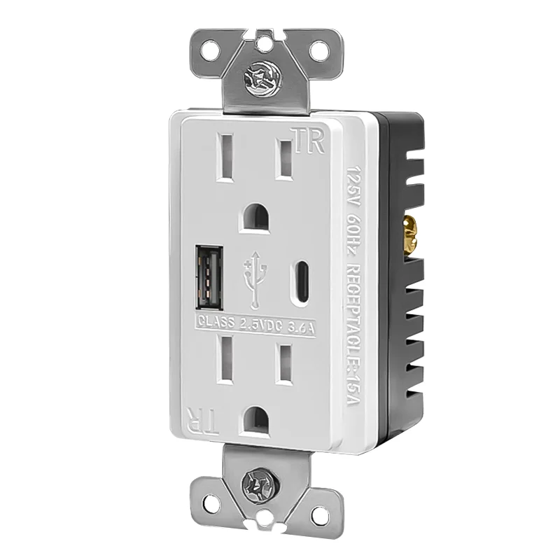 Dual USB Wall Outlet Charger - 4 AC Sockets & 2 USB Ports, 15A, Child-Safe, US Standard 4 thumbnail image