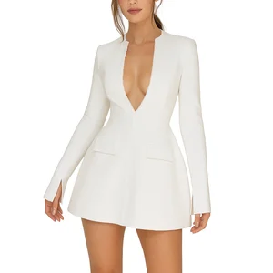 Clothing Customized High Quality Manufacturer Low MOQ Fashion Sexy Ladies V Neck Elegant Casual Long Sleeve Mini Dress for Women