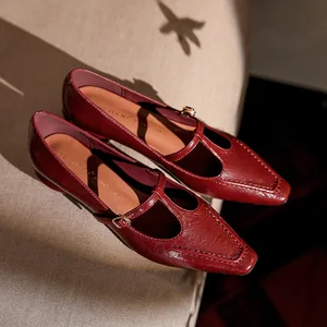 7318-33 French Retro T-Buckle Belt Mary Jane Shoes Women's Flat Thick Heel Low Heel Autumn Mixed Colors