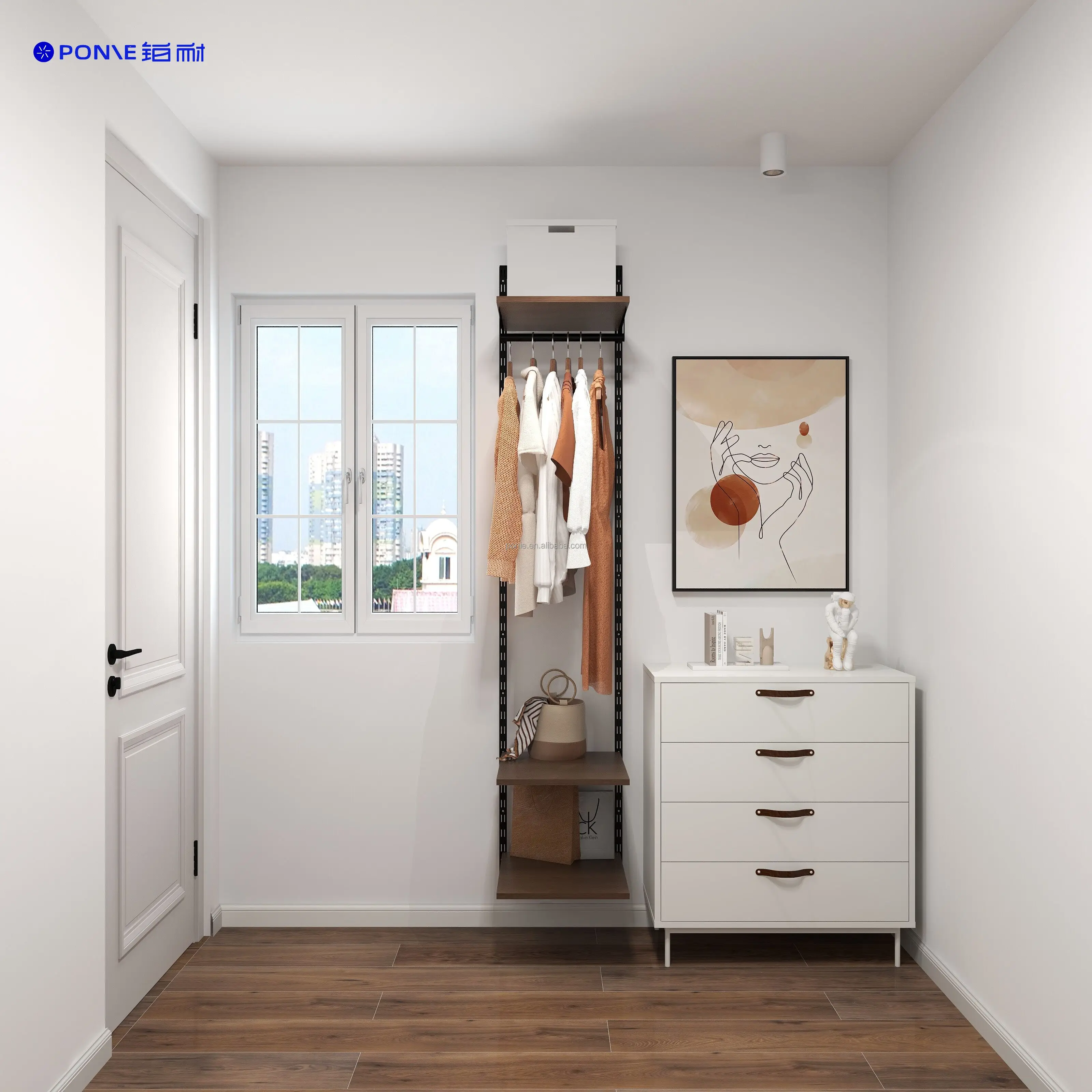 Modern Japanese Solid Wood Wardrobe Customized Open-Style Storage Rack Cabinet 0.4-meter Wall Mounted Shelf for Bedroom Clothes