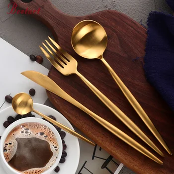 SUS 304 Wholesale Flatware Restaurant Portugal Stainless Steel Gold Cutlery Sets for Wedding