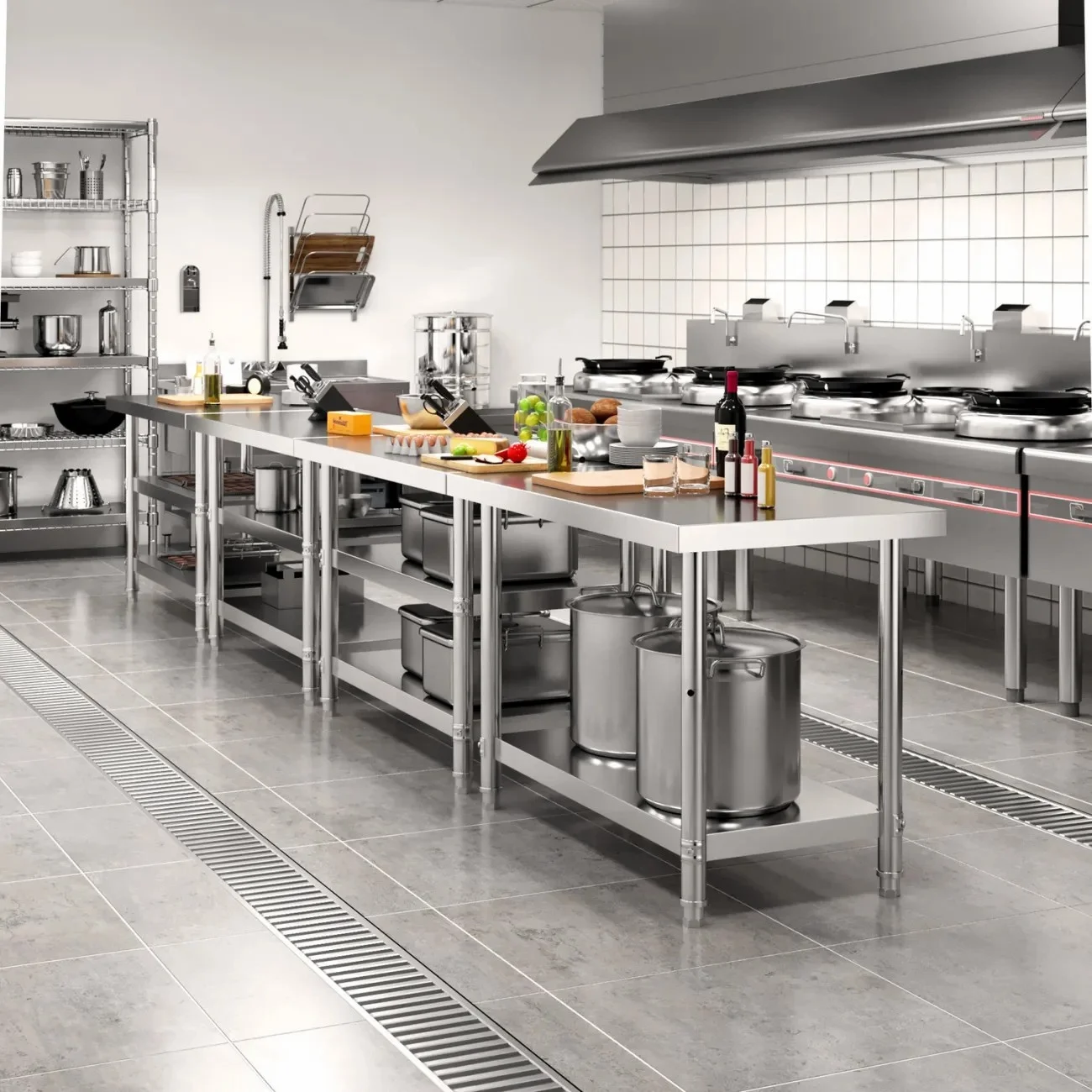 Table Inox Professionnelle 76x60x80 Cm - Capacité 400 Kg, 4 Roulettes, Pour Cuisine, Restaurant, Labo - 6